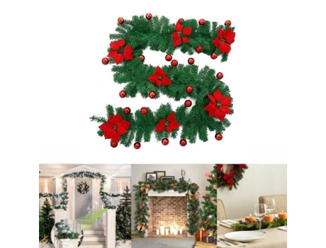 2.7m Árvore De Natal Guirlanda Artificial Natal Rattan Decoração De Natal Interior Ao Ar Livre Para Lareira Em Casa - VERMELHO ROKOO