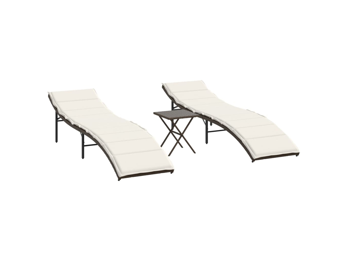 Espreguiçadeiras com Mesa 2 Peças Vime Pe Castanho MAISON EXCLUSIVE