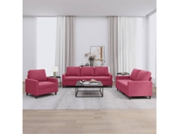Vidaxl 3 Pcs Conjunto De Sofás Com Almofadões Veludo Vermelho Tinto