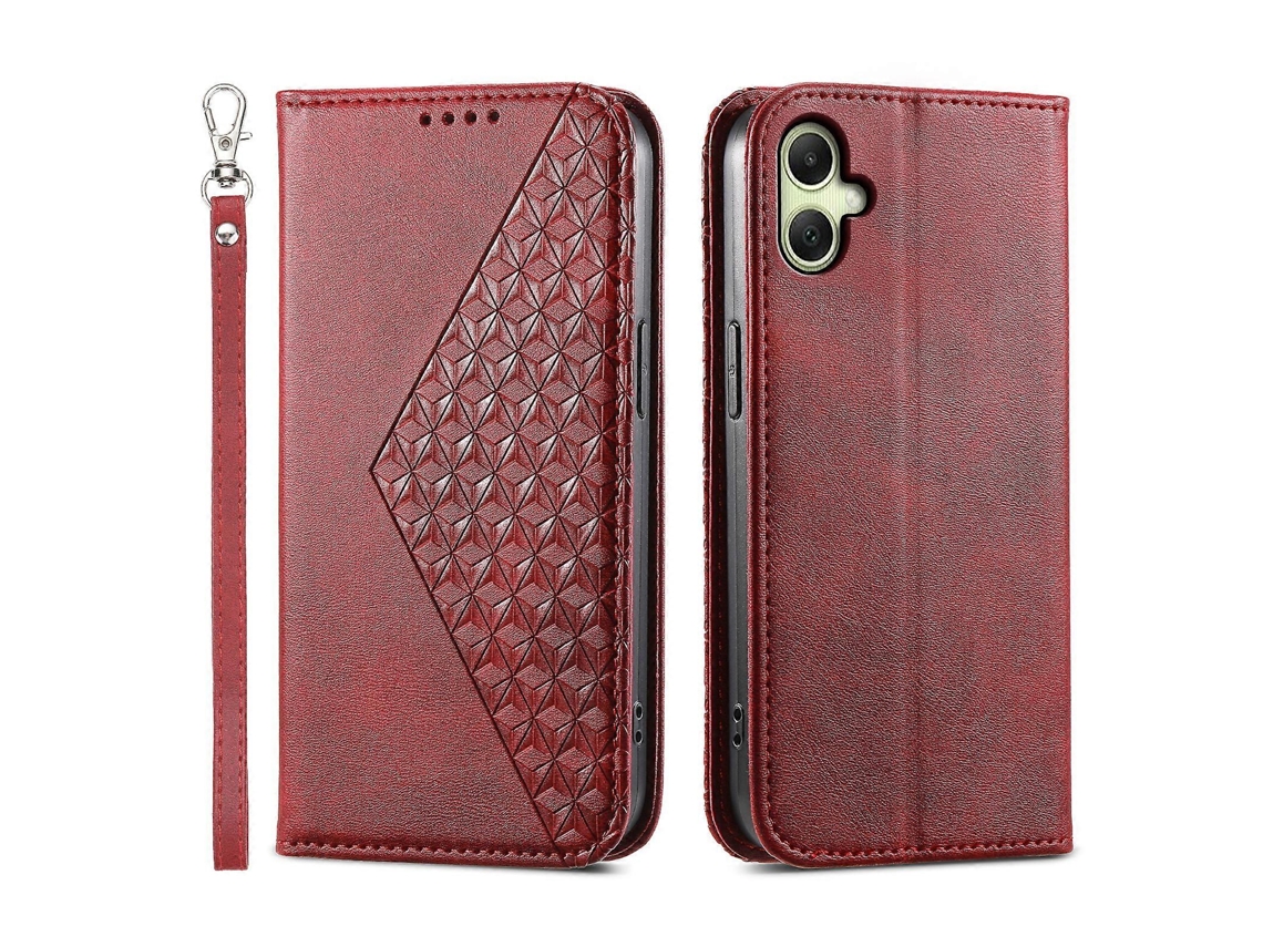 Capa Tipo Carteira De Couro Sintético Com Textura De Bezerro E Alça De Pulso Vermelha Para Samsung Galaxy A07 4g