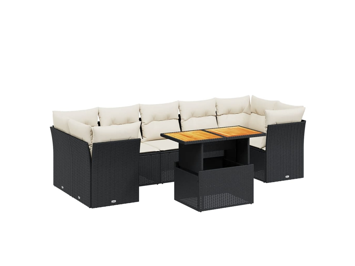 Conjunto 8 Sofás de Jardim com Almofadões VIDAXL Vime Pe Preto