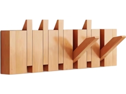 Cabideiro de Parede com 6 Ganchos em Formato Tecla Piano, Feito de Madeira Maciça Natural e Tecido Não, Ideal para Guarda roupa, Cozinha BRILVIBERA