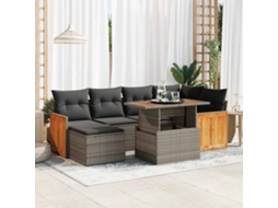 Vidaxl 7 Pcs Conjunto Sofás Jardim Almofadões Vime Pe/acácia Cinzento