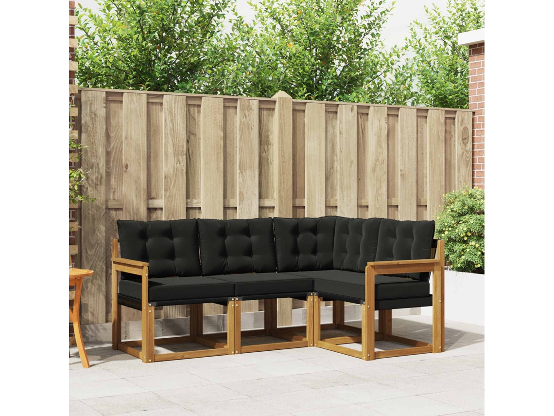 Vidaxl Conjunto De Sofás Para Exterior 4 Pcs Natural E Preto