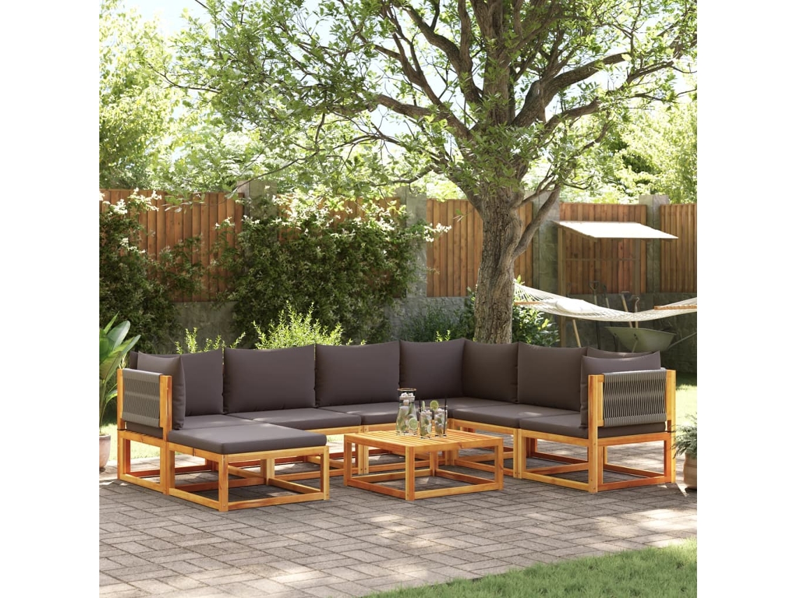 Vidaxl Conjunto De Sofás De Jardim Vidaxl De 8 Peças Com Almofadas De Madeira De Acácia E Corda
