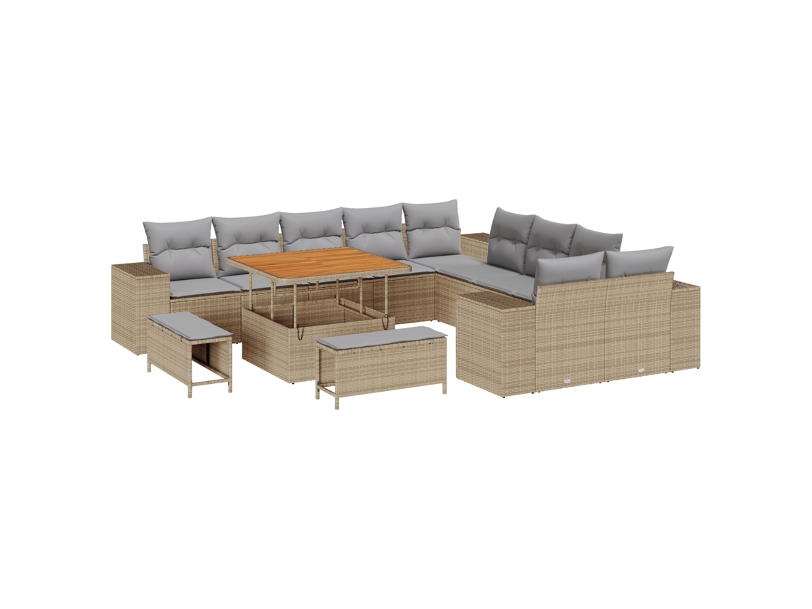 Conjunto 13 Conjunto De Sofá De Jardim Vidaxl Bege Vime Pe (100 X 100 X 71 Cm)