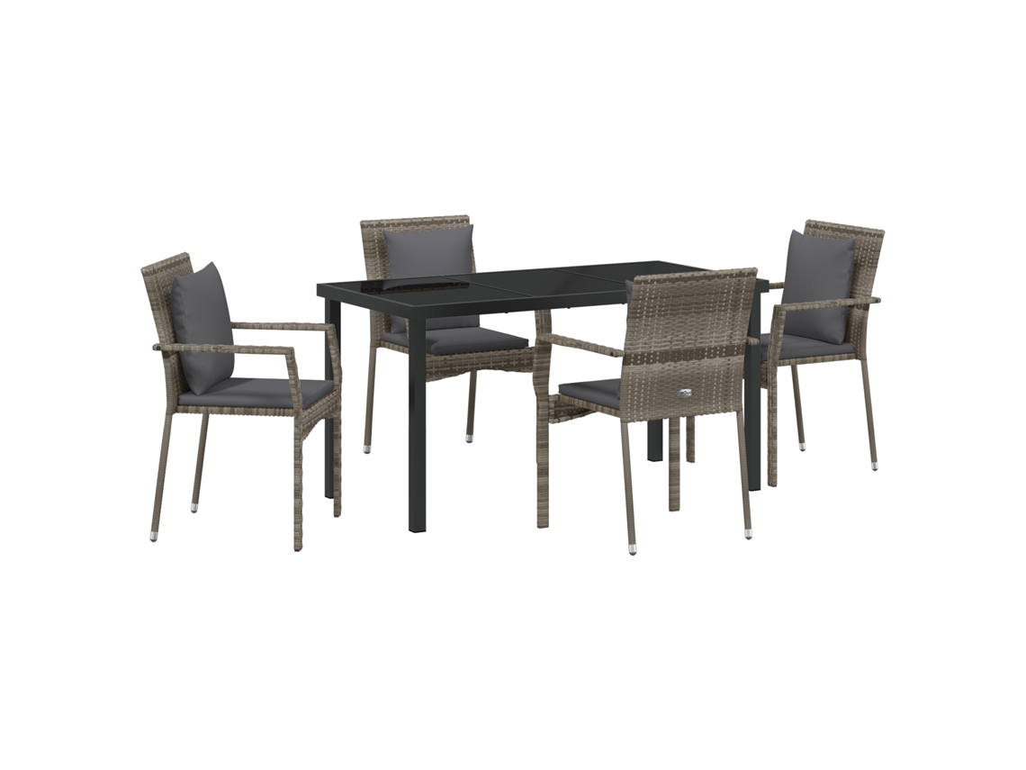 Conjunto 5 De Jantar De Jardim Vidaxl Com Almofadas Cinza Ratan Poliéster
