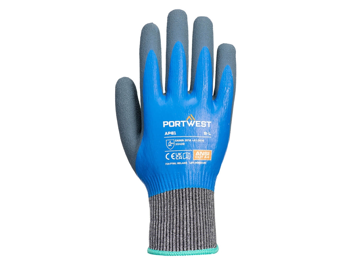 Luva Anti Corte Liquid Pro Hr Segurança E Aderência Superior / Azul / L Portwest