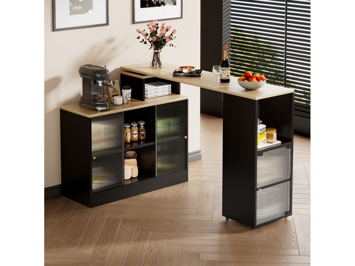 Mesa De Bar Extensível Com Armazenamento, Mesa Alta Moderna Móvel, Mesa Bistrô, Grande Espaço De Armazenamento, Preta Mega Echo Trade Shop