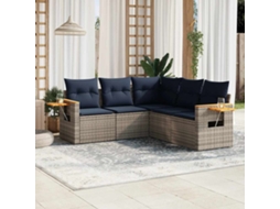 Vidaxl 5 Pcs Conjunto Sofás P/ Jardim C/ Almofadões Vime Pe Cinzento