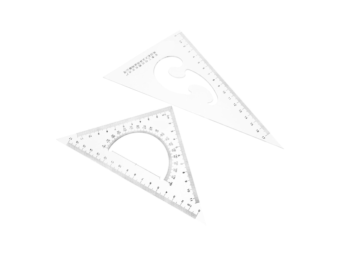 Réguas triangulares eletrogalvanizadas em plástico resistente para estudantes, conjunto de 2 unidades, para desenho preciso.