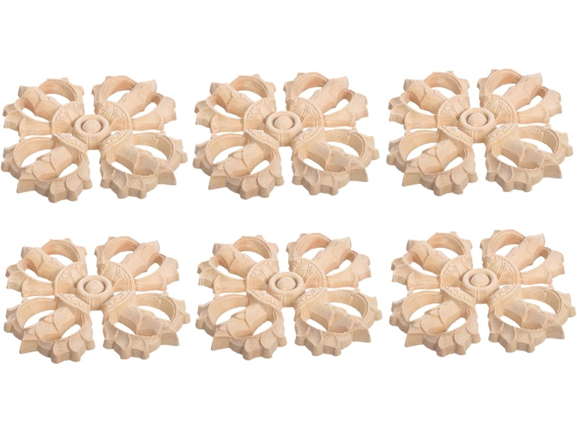 Coheali Conjunto De 6-apliques Decorativos Madeira Sem Pintura Com Entalhes Para Cantos Móveis, Portas De Armários E