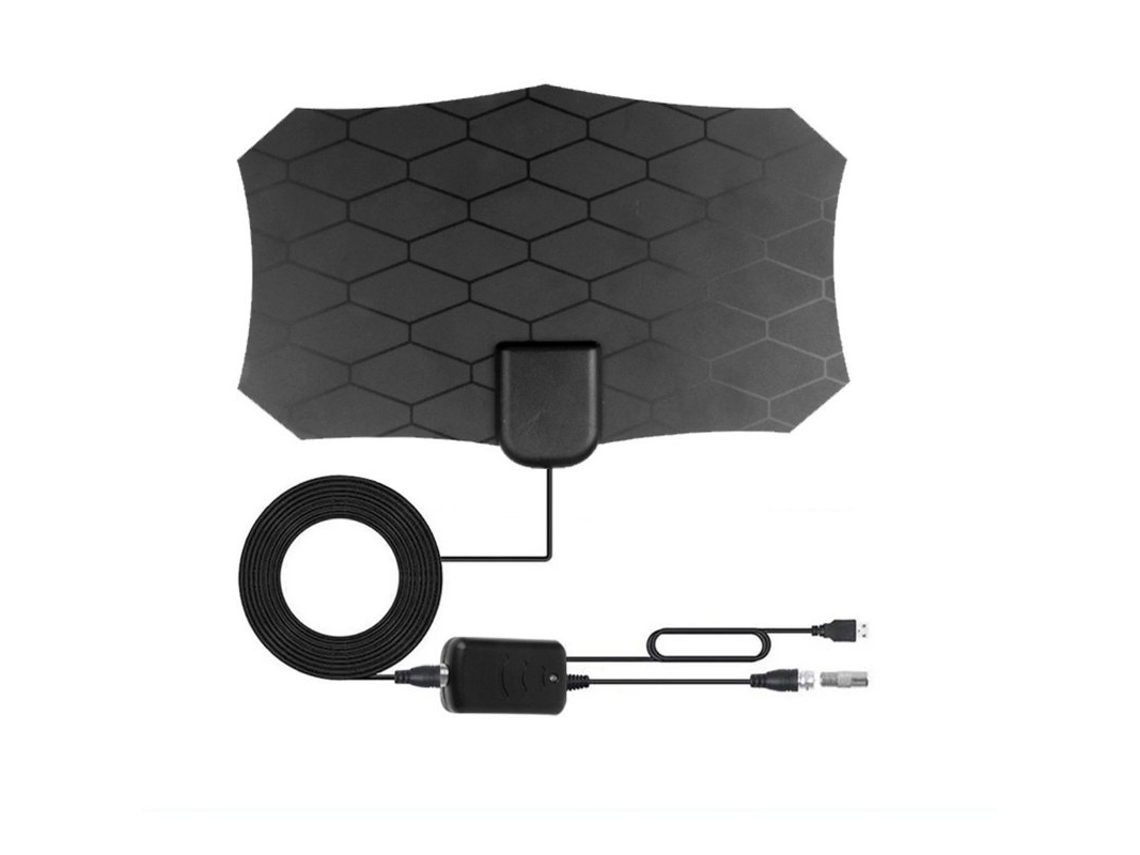 Antena de Tv Digital Hd 4K 1080P com Amplificador Reforçador de Sinal Faixa de 3600 Milhas Antena Receptora de Sinal Preta