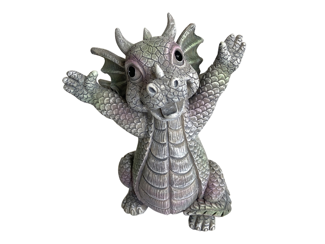 Laxiscreed Anel Decorativo Em Resina Com Gnome E Dragão Para Jardim, Gnome De Mão Levantada