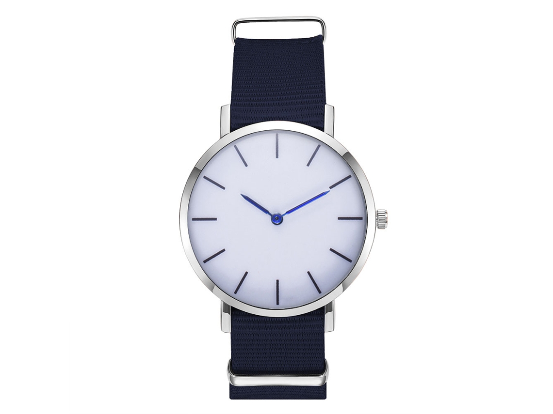 Relógio masculino de quartzo com pulseira de nylon azul royal, casual e elegante.