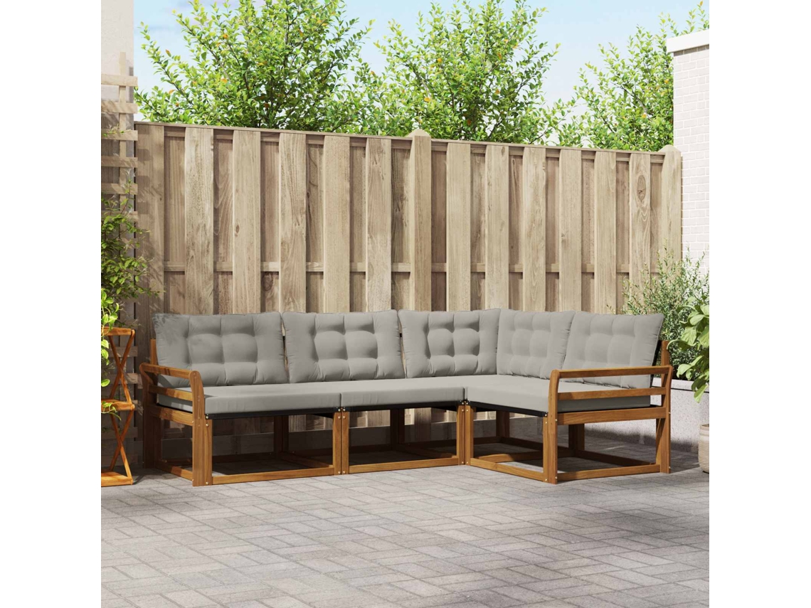 Vidaxl Conjunto De Sofás Para Exterior 4 Pcs Cinza Natural E Claro