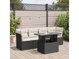 Vidaxl 5 Pcs Conjunto Sofás De Jardim Com Almofadões Vime Pe Preto