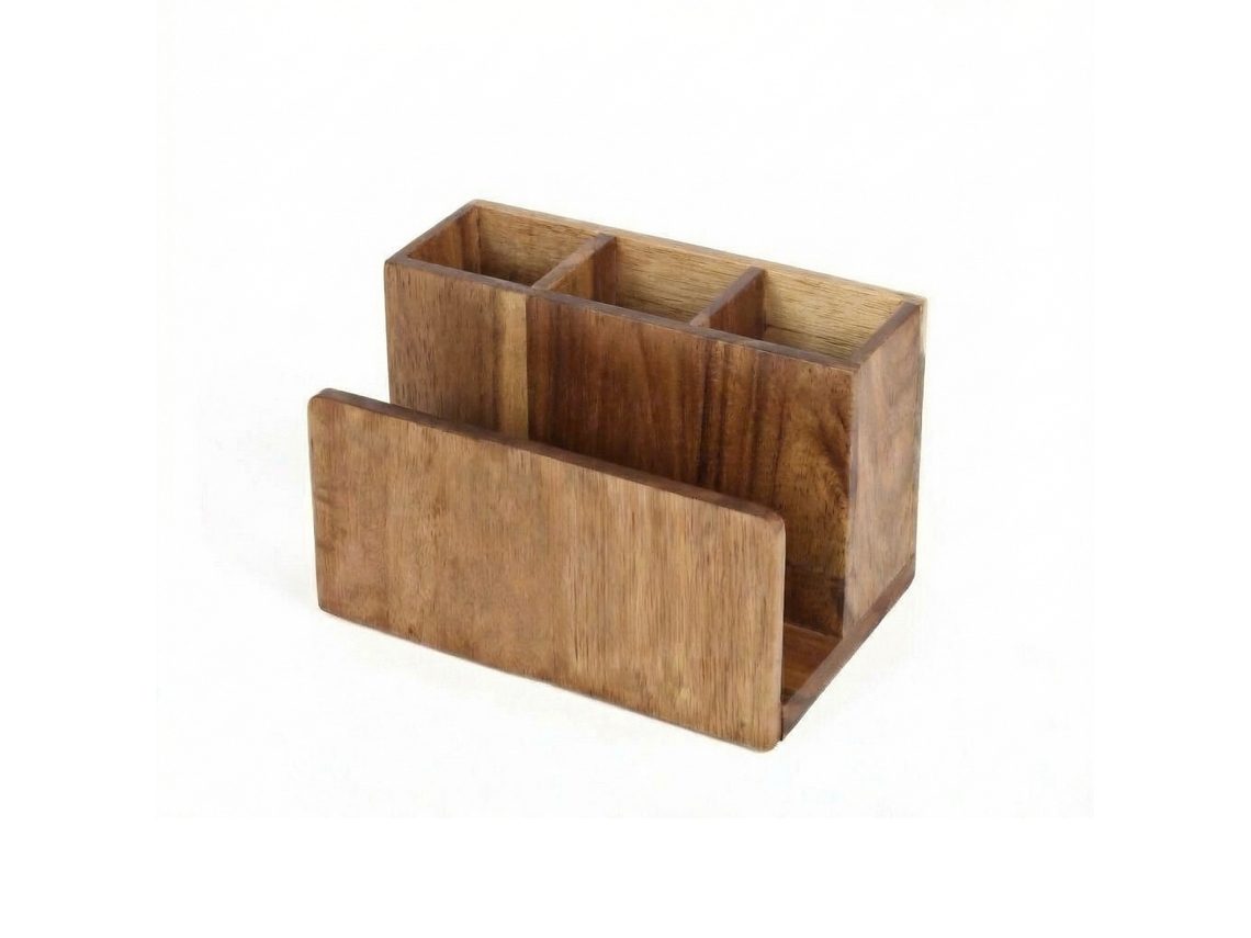 Organizador Talheres Bambu com Suporte Guardanapos 4 Compartimentos CHEFFINGER