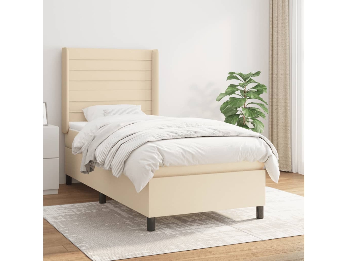 Vidaxl Cama com Molas/colchão 90x200 Cm Tecido Cor Crème