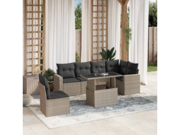 Vidaxl 7 Pcs Conj. Sofás Jardim Com Almofadões Vime Pe Cinzento-claro