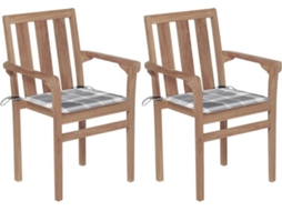 vidaXL Cadeiras de jardim c/ almofadões xadrez cinzento 2 pcs teca