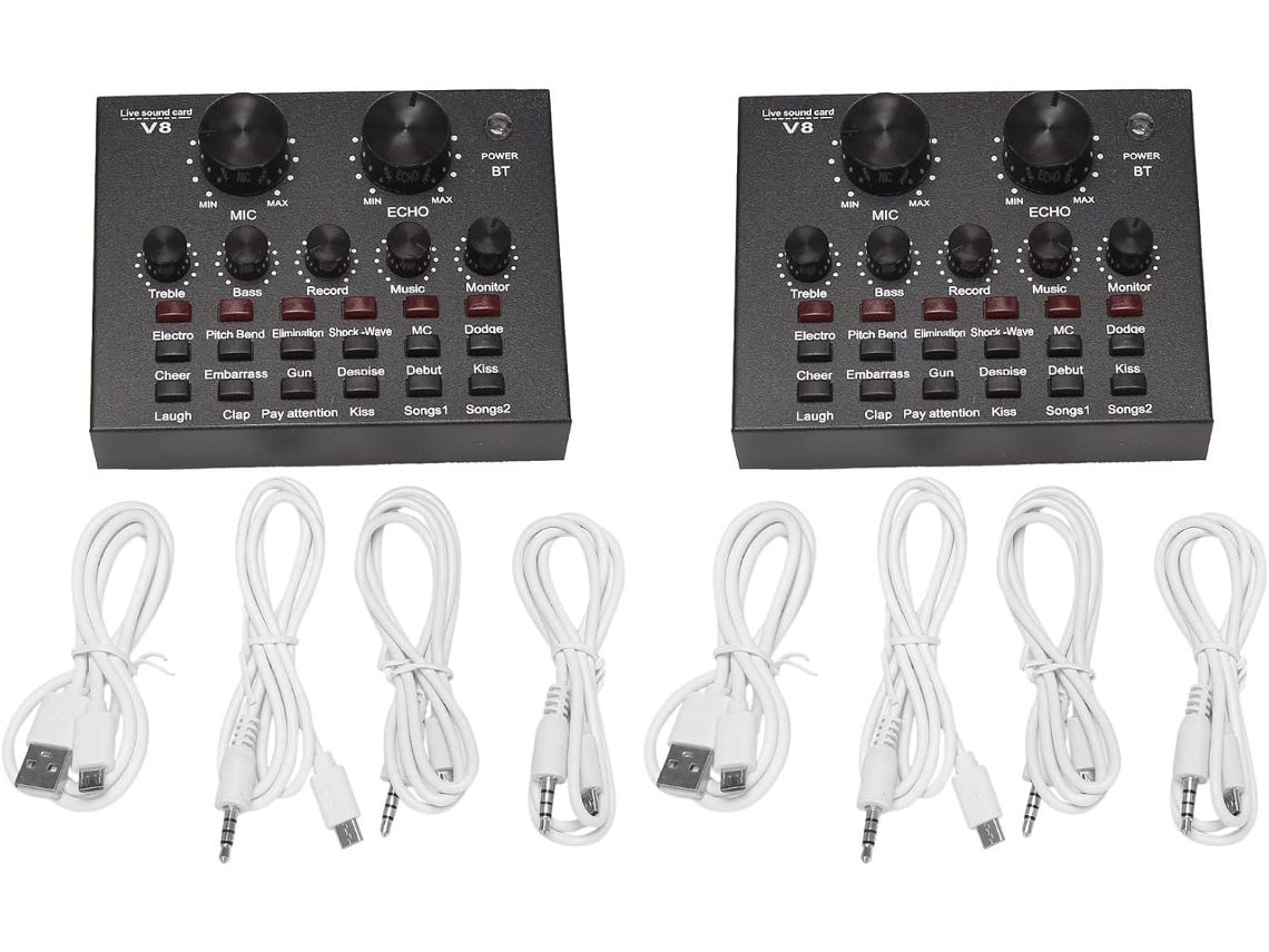 Conjunto de Áudio com 2 Placas de Som V8, Interface Direta para Microfone Externo e Função Bluetooth. SFUSHOS