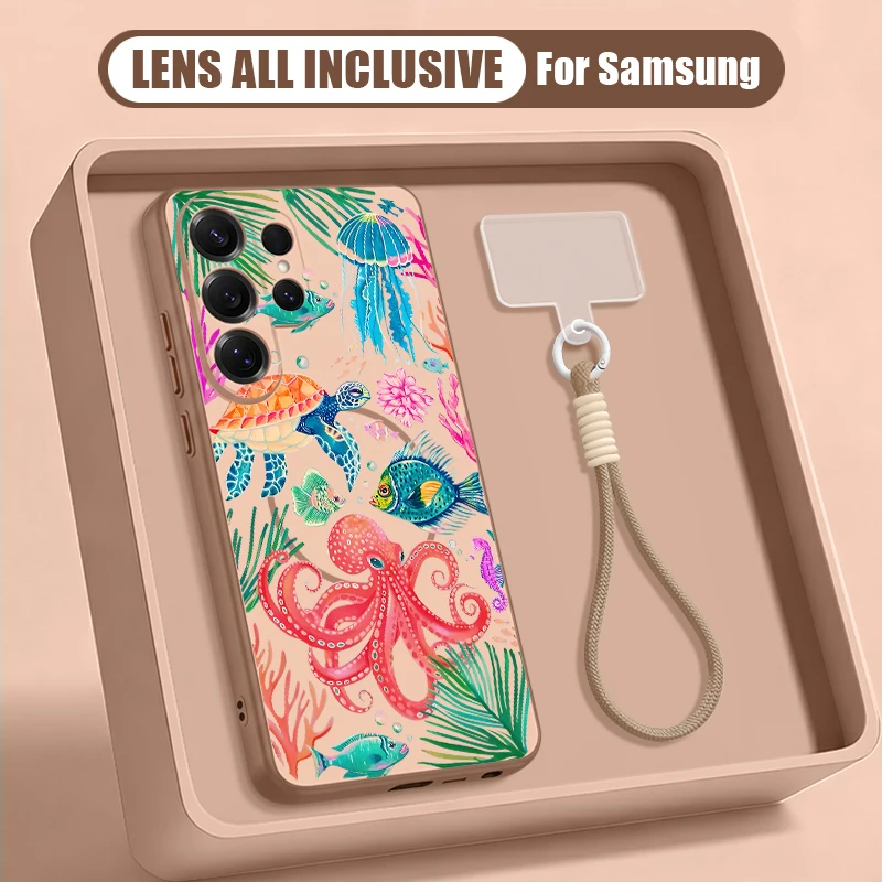 Capa De Celular Com Pulseira Magnética (dourada) Com Estampa De Tartaruga Para Galaxy S24