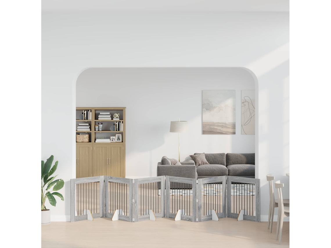 Vidaxl Portão Dobrável Com Suportes 6 Pcs Sonoma Cinzento