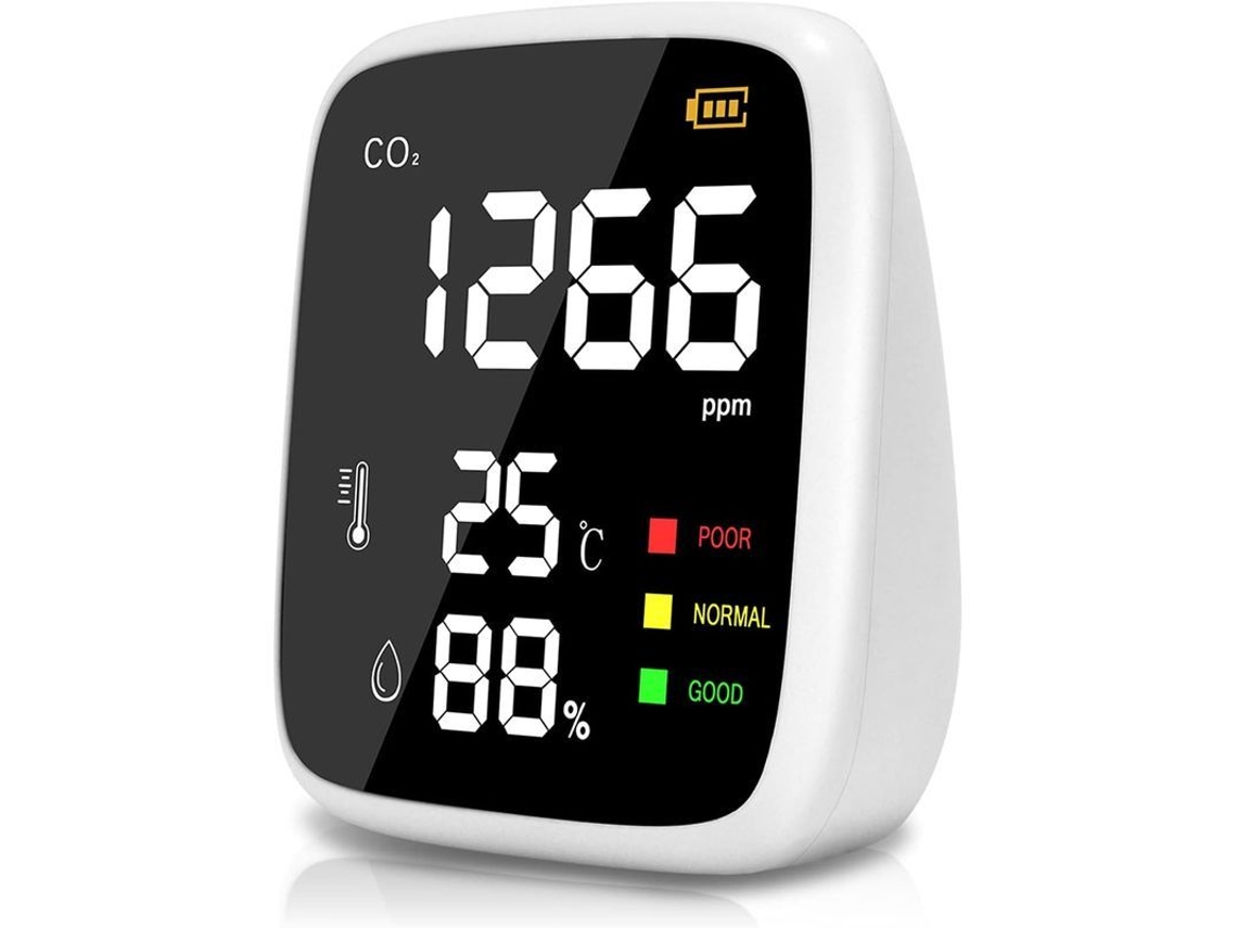 Detector De Co2 Para Casa, Sensor De Co2 400-5000 Ppm Com Temperatura E Umidade, Indicador De 3 Cores E Tela Iluminada