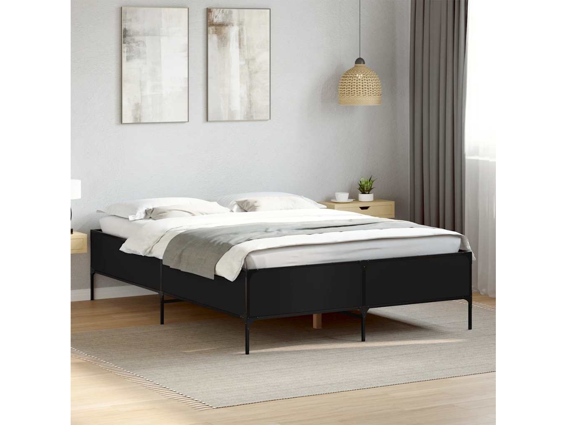 Vidaxl Estrutura De Cama 120x200 Cm Derivados De Madeira/metal Preto