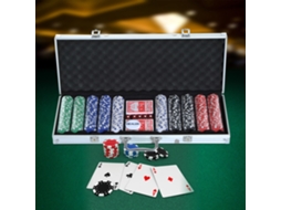 Conjunto De Poker Com 500 Fichas, 2 Baralhos E 5 Dados Em Maleta De Alumínio 55,5x22x6,5cm Para Noites De Jogo Ehstmind