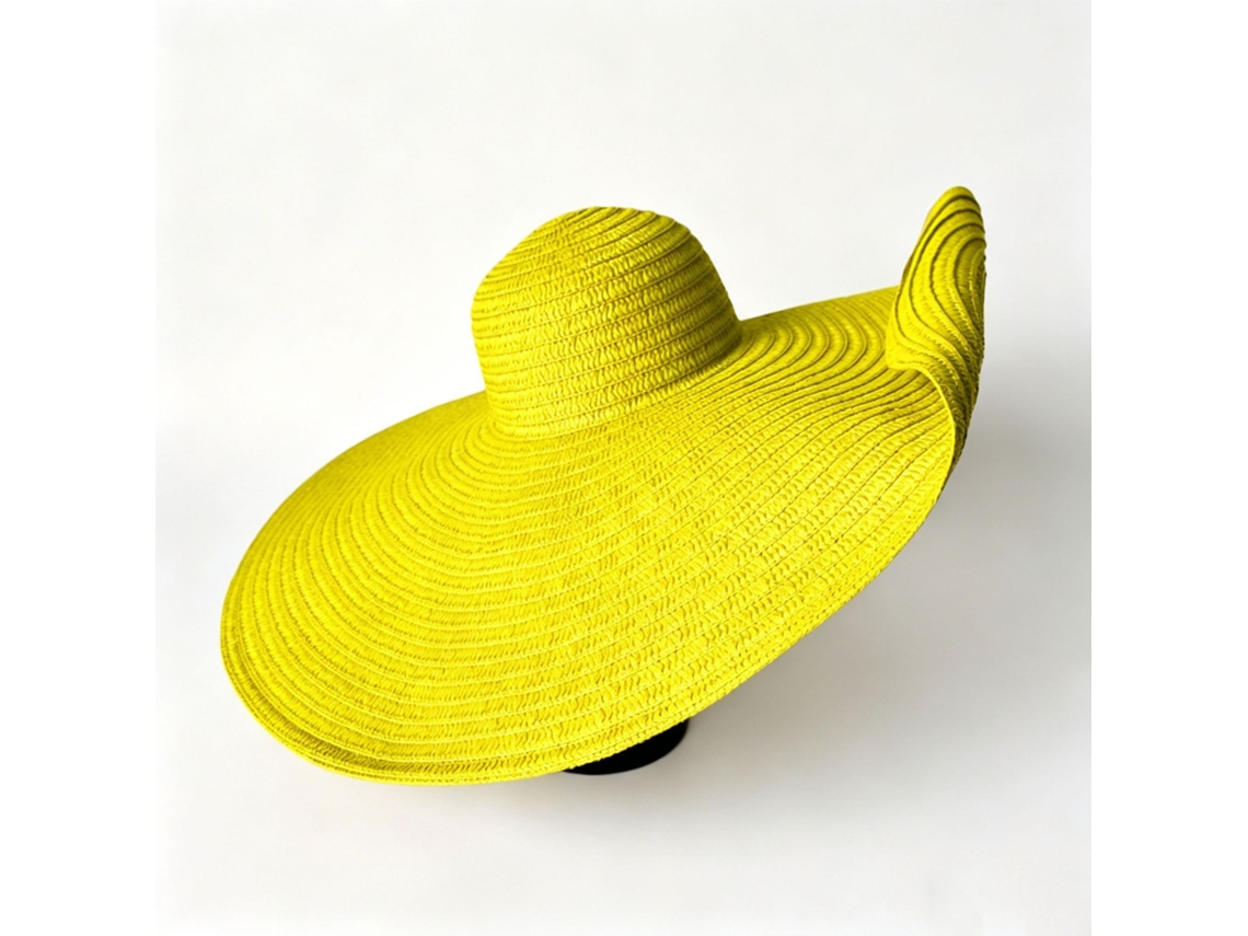 Chapéu De Praia Dobrável Para Férias Com Alça Extensa, Largura Aberta De 70cm, Cor Amarela, Tamanho M (56-58cm)