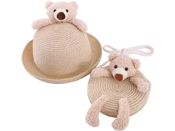 Chapéu De Palha Trançada À Mão Com Bolsa, Chapéu De Sol Para Férias Com Bolsa De Ombro Em Formato De Urso
