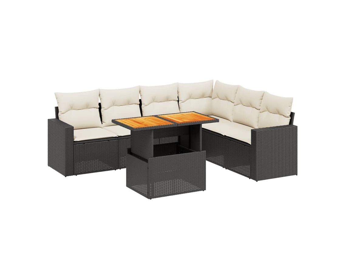 Conjunto de 7 Sofás para Jardim com Almofadões Vime Pe Preto MAISON EXCLUSIVE (7 pcs)