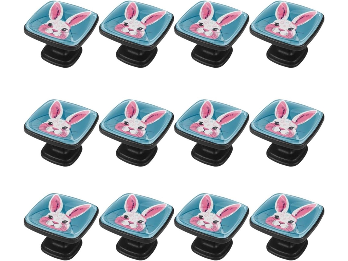Puxadores E Botões Quadrados Para Gavetas Armários, Conjunto De 12 Peças, Desenho De Coelho, Puxadores Para Portas De