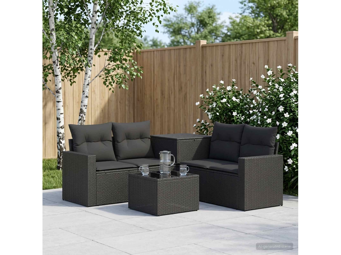 Vidaxl Conjunto De Sofás 6 Unid. Preto Rattan Poliéster E Aço