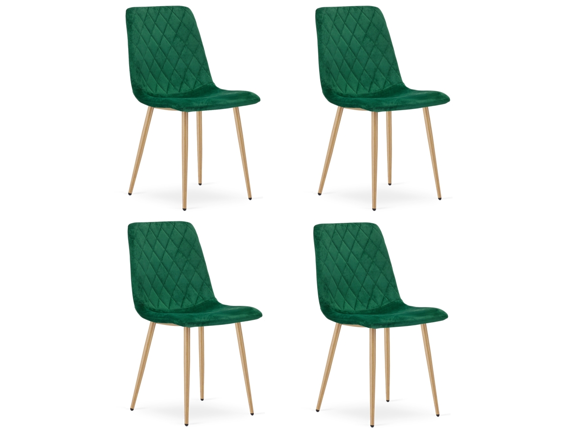 Cadeira De Jantar Conjunto De 4 Peças Turim Assento Verde Escuro, Pés Na Cor Madeira, Assento De Veludo, Formato Ergonômico