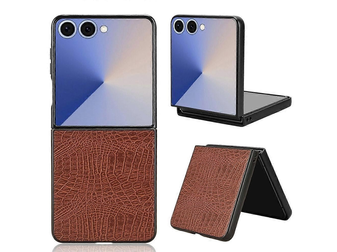 Capa De Celular Rígida Com Revestimento Em Couro De Crocodilo Compatível Com Samsung Galaxy Z Flip7 5g