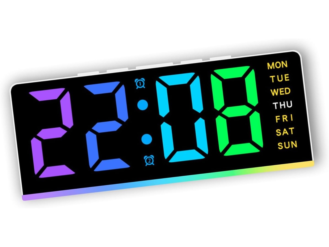 Relógio Moderno Com Mudança De Cor, Exibição De Hora, Data E Dia Da Semana, Funcionamento Silencioso