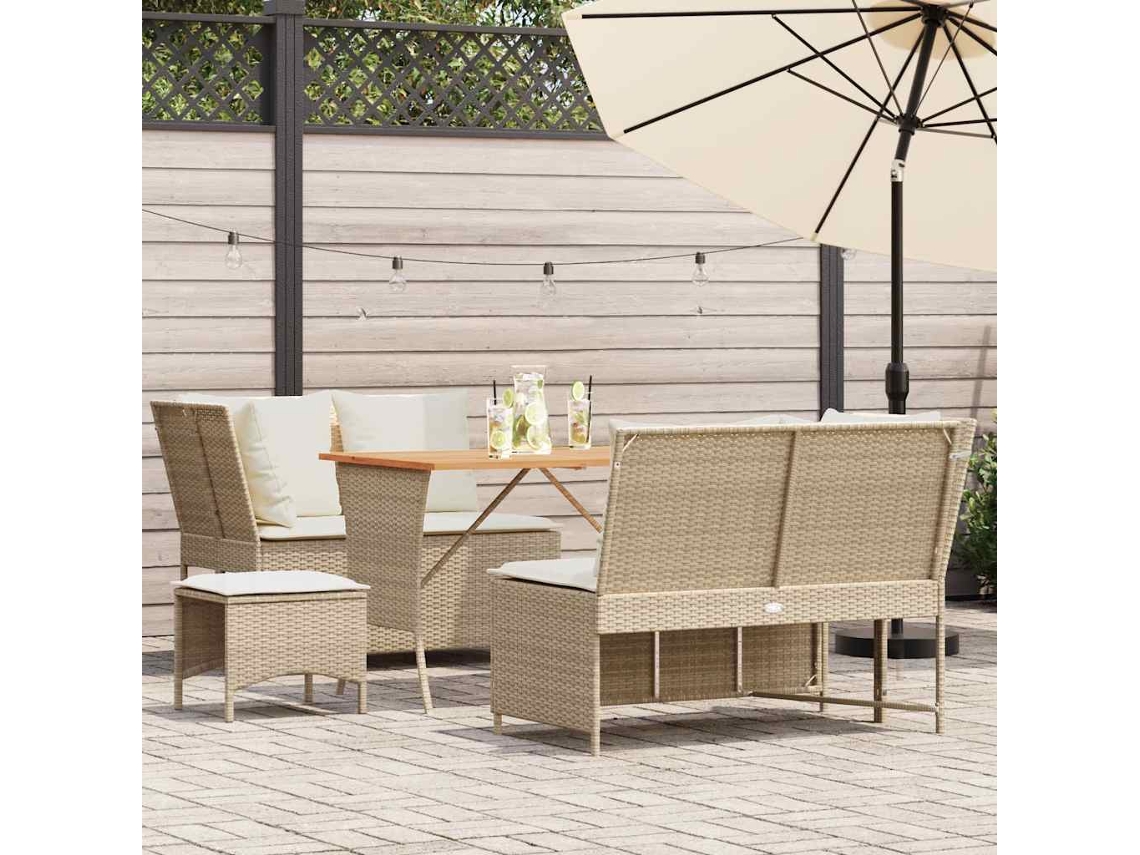 Vidaxl 5 Pcs Conjunto De Sofás P/ Jardim Com Almofadões Vime Pe Bege