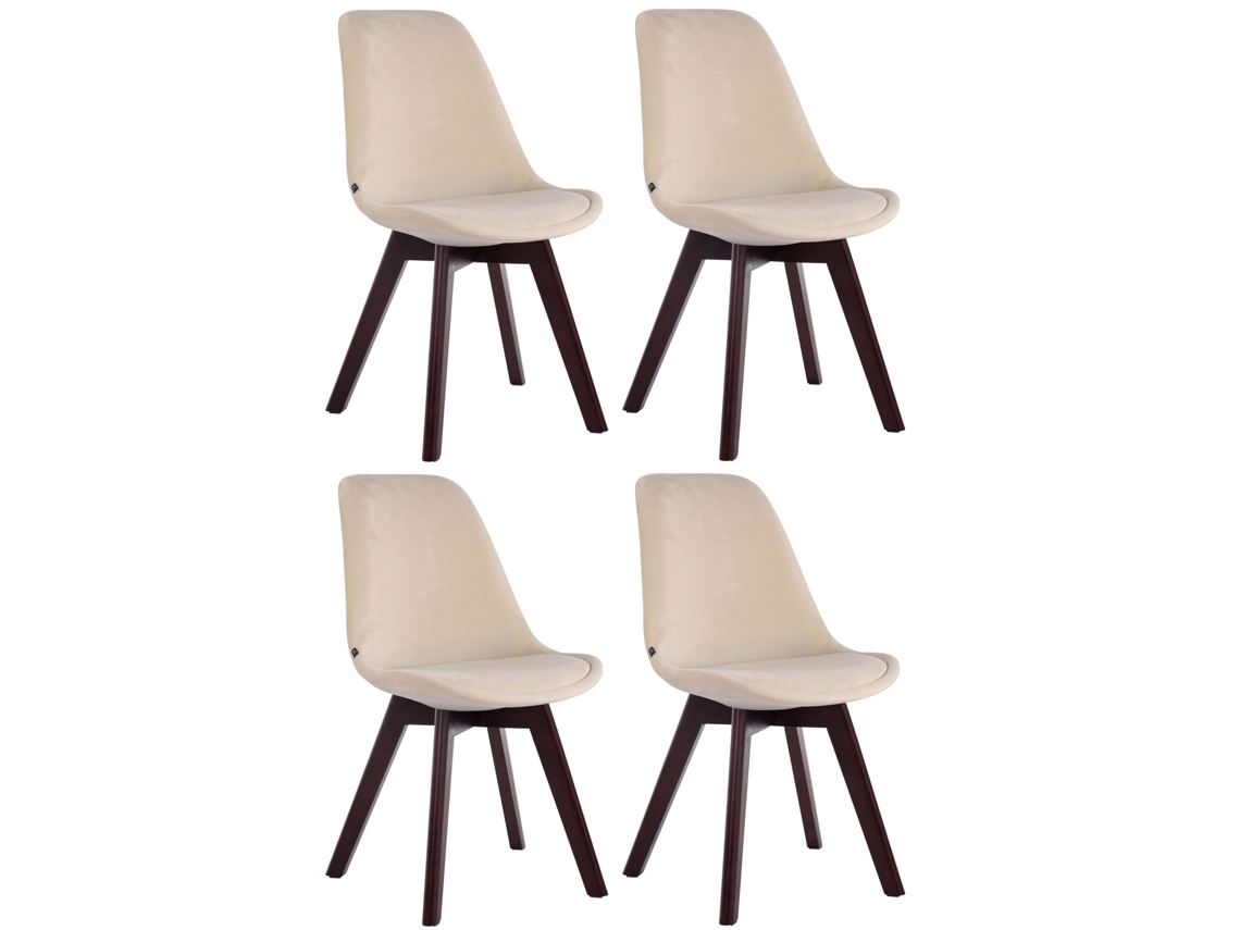 Conjunto de 4 cadeiras de visita em veludo Borneo creme/nogueira CLP