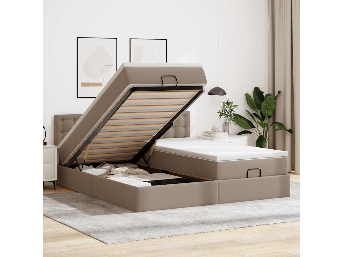 Vidaxl Estrutura De Cama Otomana Com Colchões Cappucino 180x200 Cm