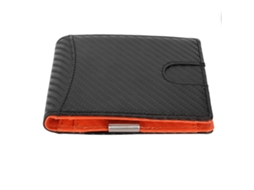 Cartera Delgada Para Hombre Con 10 Ranuras, Bloqueo Rfid, Clip Para Monedas, Piel Negra Con Interior Naranja