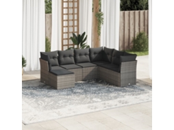 Vidaxl 7 Pcs Conjunto Sofás P/ Jardim C/ Almofadões Vime Pe Cinzento