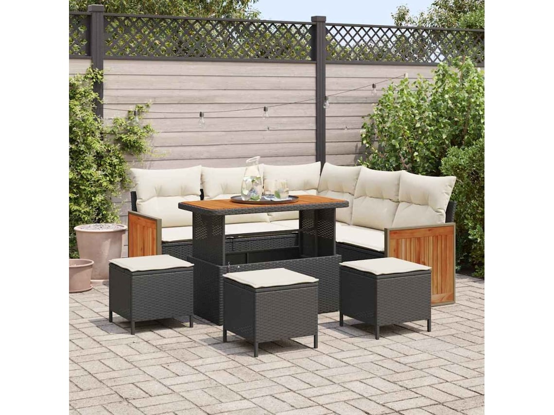 Conjunto De Sofá De Jardim 8 Pcs Preto E Creme 110 X 55 X 71 Cm Haochrymec