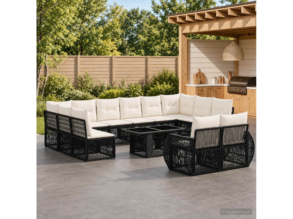 Vidaxl Conjunto De Sofá De Jardim 13 Unid. Preto E Branco Creme
