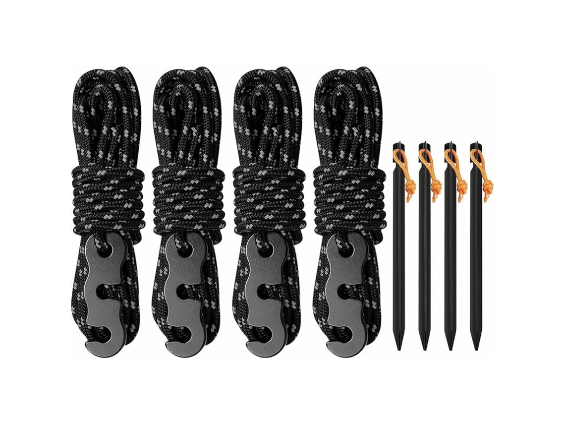Kit com 4 Cordas de Tensão Refletoras: 4m para Tenda Camping Estaca Triangular Liga Alumínio, Tensor e Refletoras Barracas AQUAFORGE