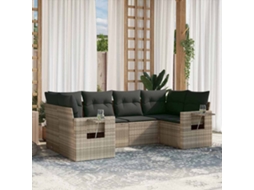 Vidaxl 6 Pcs Conj. Sofás Jardim Com Almofadões Vime Pe Cinzento-claro