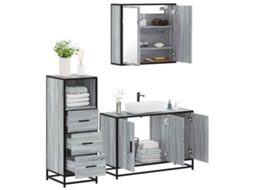 Vidaxl 3 Pcs Conjunto Móveis Casa De Banho Madeira Proc. Cinza Sonoma