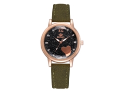Relógio Feminino de Moda com Pulseira de Couro Pu e Mostrador de Céu Estrelado com Cristais (verde Escuro)